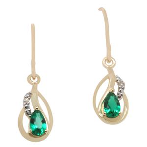 Diamond and Created Emerald Earrings in 9ct Yellow Gold